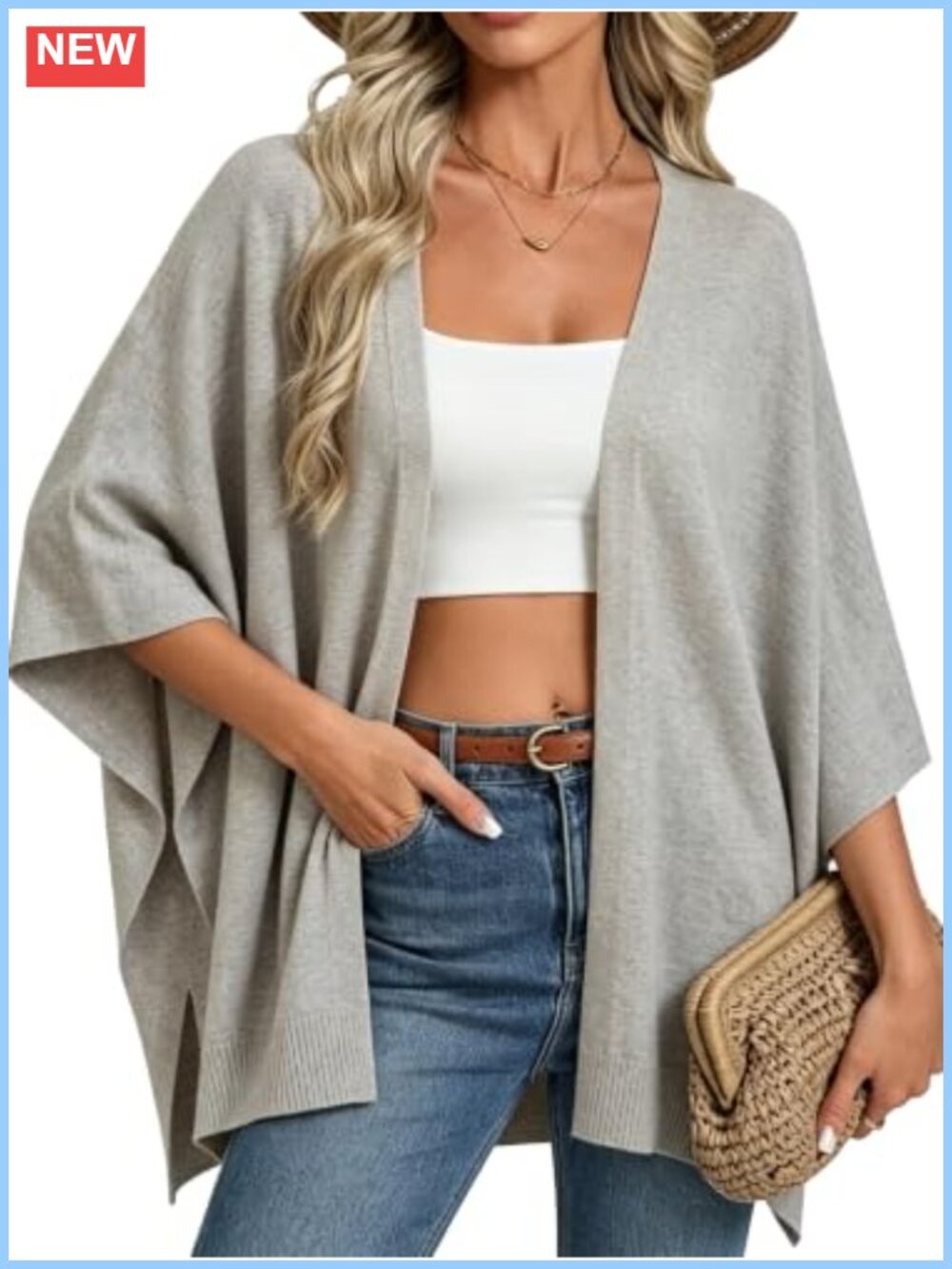 Open Front Knit Poncho Cardigan Shawl Wrap Cape Ruana Kimono